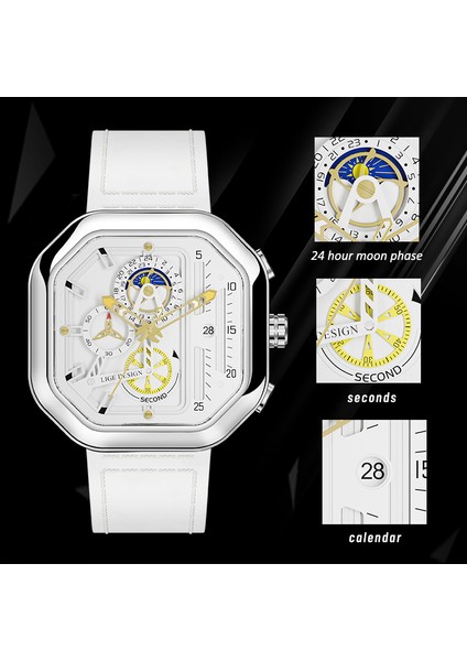 Gümüş Siyah Lıge Üst Marka Lüks Erkek Saatler Kare Spor Moda Kuvars Izle Erkekler Için Su Geçirmez Kronograf Kol Saati Reloj Hombre + Kutu (Yurt Dışından) indirimleri