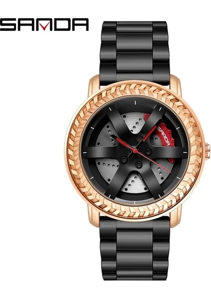 Çelik Altın Sıcak Satış Erkekler Kuvars Kol Saati Özel Tasarım 3D Baskı Araba Jant Spor Tekerlek Izle Örgü Kayış Su Geçirmez Yaratıcı Erkek Saatler (Yurt Dışından)