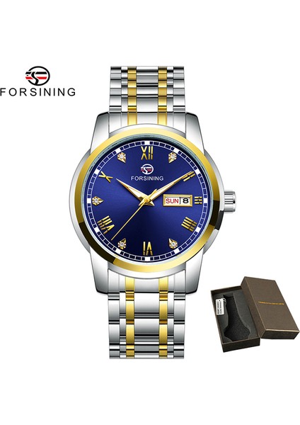 Altın Mavi Forsınıng Otomatik Erkek Saatler Lüks Tasarım Otomatik Gün Datejust Öz Rüzgar Mekanik Iş Erkek Saat Elbise Kol Saati Hediyeler (Yurt Dışından)