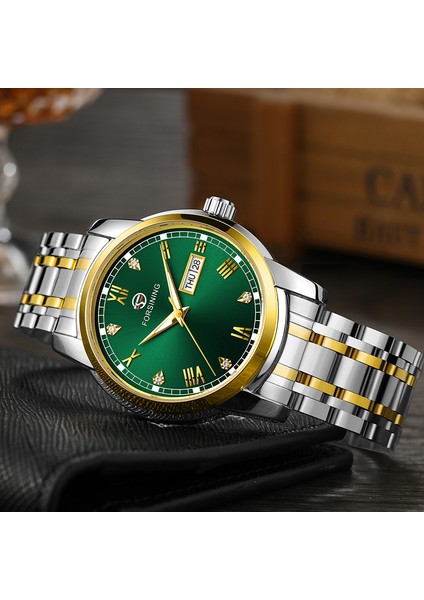 Altın Yeşil Forsınıng Otomatik Erkek Saatler Lüks Tasarım Otomatik Gün Datejust Öz Rüzgar Mekanik Iş Erkek Saat Elbise Kol Saati Hediyeler (Yurt Dışından) fiyatları
