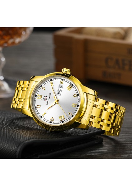 Altın Yeşil Forsınıng Otomatik Erkek Saatler Lüks Tasarım Otomatik Gün Datejust Öz Rüzgar Mekanik Iş Erkek Saat Elbise Kol Saati Hediyeler (Yurt Dışından) fırsatları
