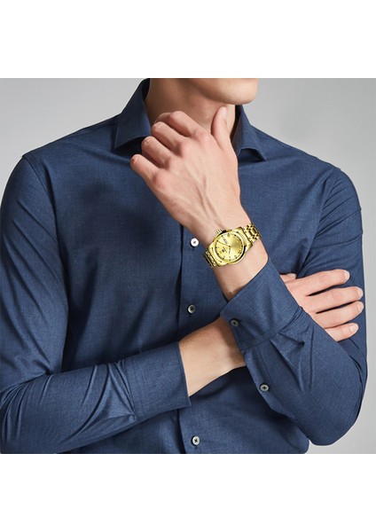 Altın Yeşil Forsınıng Otomatik Erkek Saatler Lüks Tasarım Otomatik Gün Datejust Öz Rüzgar Mekanik Iş Erkek Saat Elbise Kol Saati Hediyeler (Yurt Dışından) indirimleri