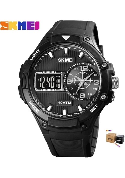 Siyah Kara Kutu Skmeı Erkekler Kuvars Dijital Saat Yaratıcı Çift Ekran Spor Saatler Erkek Su Geçirmez LED Kol Saati Montre Homme Saat Relojes (Yurt Dışından)
