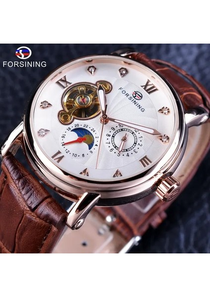 Gül Altın Forsining Moda Lüks Aydınlık Eller Gül Altın Erkek Saatler Üst Marka Tourbillion Elmas Ekran Otomatik Mekanik Saat (Yurt Dışından)