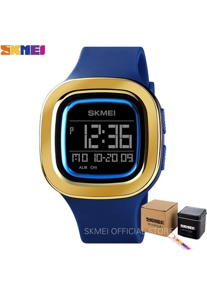 Mavi Kutu ile Skmeı Kare Dijital Saatler Erkek Chrono Kronometre Erkekler Kol Saati 2 Zaman 12/24 Saat Saat Pu Bant Dijital Spor Izle 1580 (Yurt Dışından)
