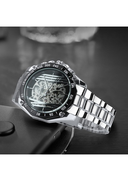 Gümüş Forsining Trendy Steampunk Eğlence Erkekler Otomatik Mekanik Saatler Şeffaf Saatler Paslanmaz Çelik Kayış Horloges (Yurt Dışından) indirimleri