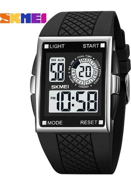 Gümüş Beyaz Moda Erkekler Için 2 Zaman Dijital Saat Skmeı Spor Saatler Erkek LED Elektronik Saat Su Geçirmez Geri Sayım Kol Saati Reloj Hombre (Yurt Dışından)