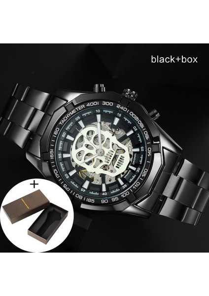 Kara Kutu T-Kazanan Erkekler Mekanik Saatler Kazanan En Lüks Marka Paslanmaz Çelik Saatler Kendinden Rüzgar Mekanik Erkek Saat (Yurt Dışından)