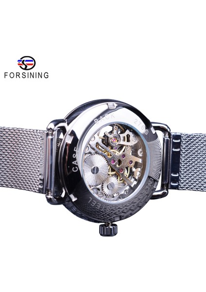 GMT1124-9 Forsining Moda Klasik Siyah Gümüş Mekanik Saatler Erkekler Için Örgü Kemer Şeffaf Kılıf Su Geçirmez Saat Erkek (Yurt Dışından) indirimleri