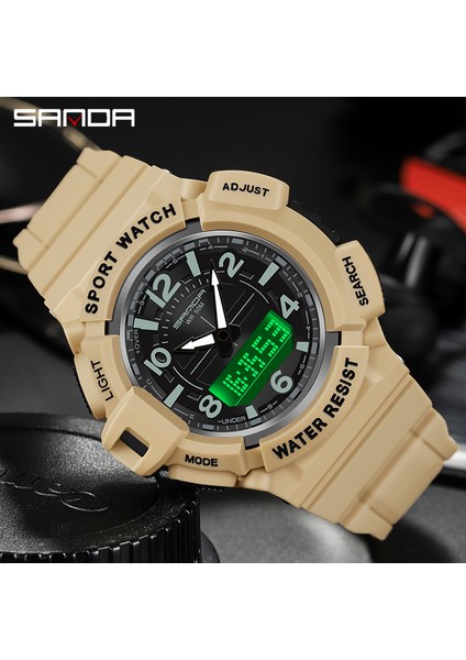 Armygreen Kutu Samda Erkekler Için Yeni Spor Saatler 50 M Su Geçirmez Saat Alarmı Çift Ekran Kuvars Kol Saati Askeri Şok Dayanıklı Erkek Izle (Yurt Dışından) modelleri