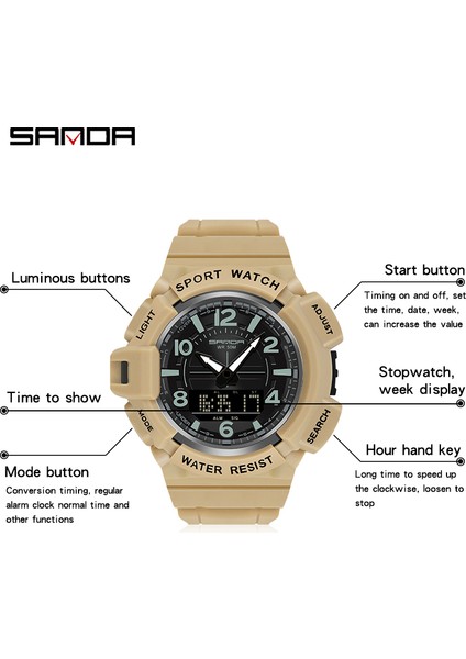 Armygreen Kutu Samda Erkekler Için Yeni Spor Saatler 50 M Su Geçirmez Saat Alarmı Çift Ekran Kuvars Kol Saati Askeri Şok Dayanıklı Erkek Izle (Yurt Dışından) fırsatları