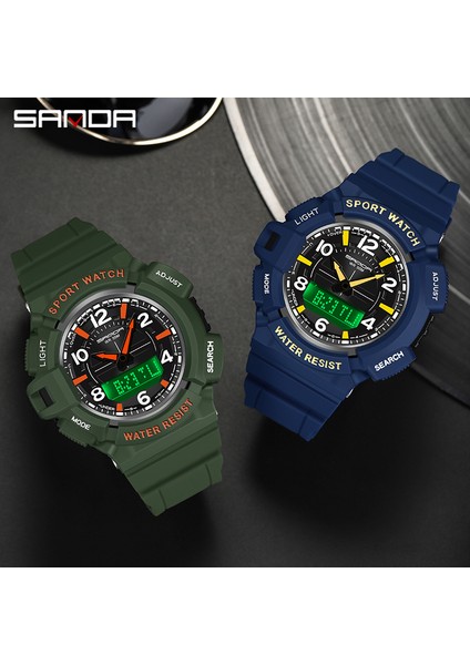 Armygreen Kutu Samda Erkekler Için Yeni Spor Saatler 50 M Su Geçirmez Saat Alarmı Çift Ekran Kuvars Kol Saati Askeri Şok Dayanıklı Erkek Izle (Yurt Dışından) indirimleri