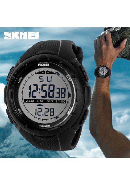 Siyah 1025 Erkek Spor Saatler 50 M Su Geçirmez Skmeı Marka LED Dijital Saat Erkek Kadın Yüzmek Tırmanma Açık Rahat Askeri Kol Saati (Yurt Dışından)