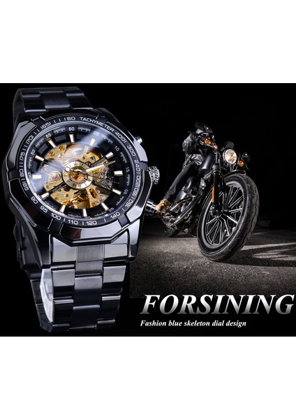 GMT893-11 Forsining Üst Marka Lüks Otomatik Mekanik Saat Siyah Altın Erkek Saatler Hollow Kol Saati Relogio Masculino (Yurt Dışından)