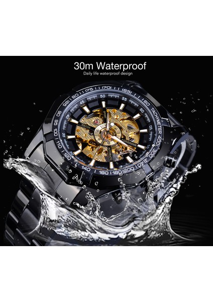 GMT893-11 Forsining Üst Marka Lüks Otomatik Mekanik Saat Siyah Altın Erkek Saatler Hollow Kol Saati Relogio Masculino (Yurt Dışından)