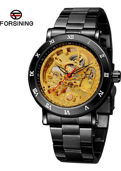 Siyah Altın Forsining Şeffaf Tasarım Erkek Izle Lüks Otomatik Kurmalı Mekanik Saat Su Geçirmez Spor Erkek Saatler Reloj Hombre (Yurt Dışından)