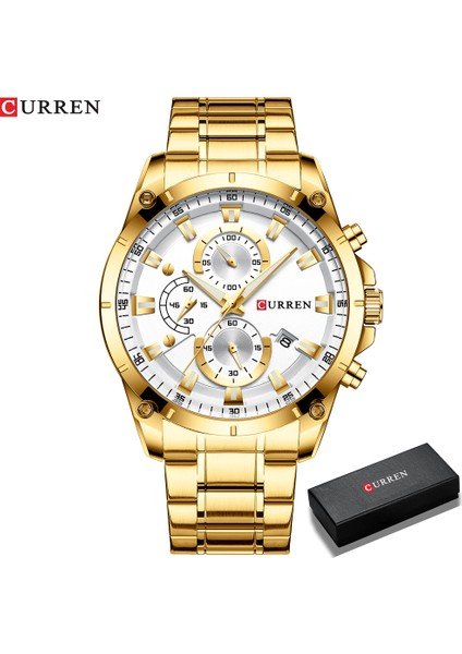 Gümüş Kahve Curren Erkek Saatler Moda Üst Marka Lüks Iş Otomatik Tarih Izle Erkekler Rahat Su Geçirmez Izle Relogio Masculino + Kutu (Yurt Dışından)