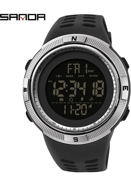 Siyah Gümüş Sanda Geri Sayım Kronometre Spor Erkek Saatler Üst Marka Lüks Erkek Bilek Izle 50 M Su Geçirmez LED Elektronik Dijital Erkek Izle (Yurt Dışından)