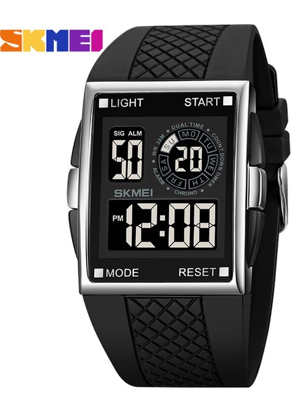 Gümüş Siyah Moda Erkekler Için 2 Zaman Dijital Saat Skmeı Spor Saatler Erkek LED Elektronik Saat Su Geçirmez Geri Sayım Kol Saati Reloj Hombre (Yurt Dışından)