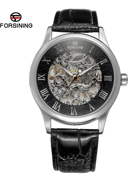 Gümüş Siyah Forsınıng Basit Rüzgar Içi Boş Roma Dijital Ölçekli Mekanik Hareket Mekanik Saat Dairesel Kemer Erkek ve Kadın Saatleri (Yurt Dışından)