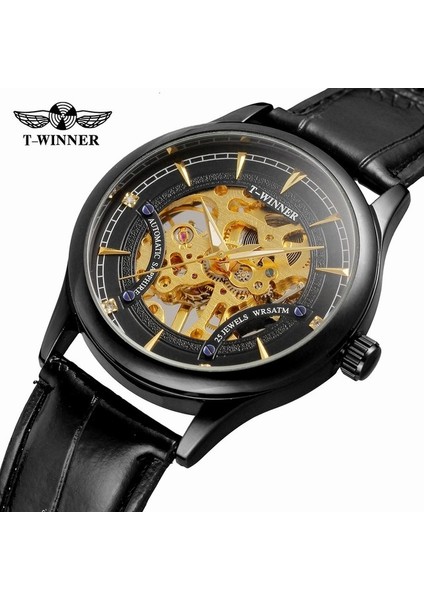 Siyah Altın 2018 Kazanan Erkekler Mekanik Izle Siyah Eller Tam Altın Tasarım Kol Saati Üst Marka Lüks Saat Noel Hediyesi (Yurt Dışından)