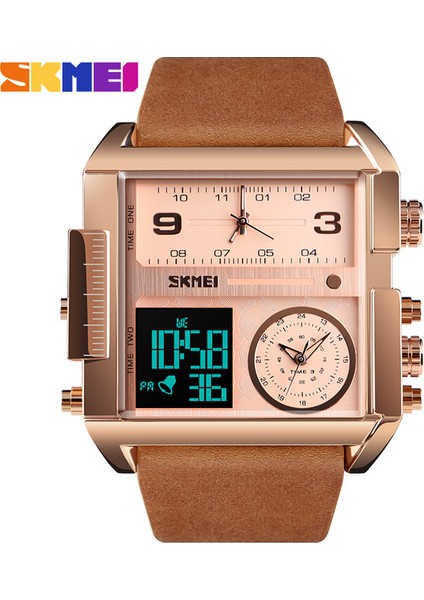 Gül Altın Kahverengi Skmeı 1391 Erkekler Kuvars Analog Dijital Spor Saatler Moda Askeri Siyah Saat Erkek Su Geçirmez Saat Relogio Masculino (Yurt Dışından)