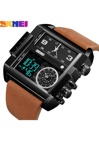 Gül Altın Kahverengi Skmeı 1391 Erkekler Kuvars Analog Dijital Spor Saatler Moda Askeri Siyah Saat Erkek Su Geçirmez Saat Relogio Masculino (Yurt Dışından)