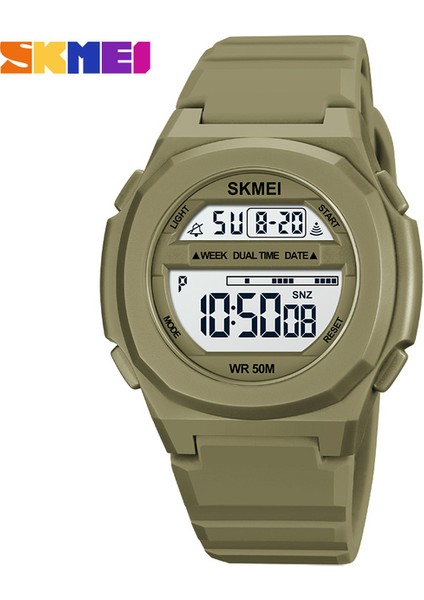 Haki Skmeı Japonya Dijital Hareketi LED Işık Erkek Spor Saatler 5bar Su Geçirmez Chrono Çift Zamanlı Kol Saati Erkek Saat Reloj Hombre (Yurt Dışından)
