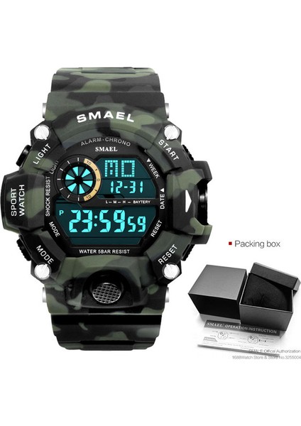 Camo Green-Box Smael Su Geçirmez Askeri Spor Dijital Izle Erkekler LED Aydınlatmalı Elektronik Kol Saati Çalar Saat Takvim Часы Relogio 1385 (Yurt Dışından)