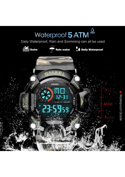 Camo Green-Box Smael Su Geçirmez Askeri Spor Dijital Izle Erkekler LED Aydınlatmalı Elektronik Kol Saati Çalar Saat Takvim Часы Relogio 1385 (Yurt Dışından) modelleri