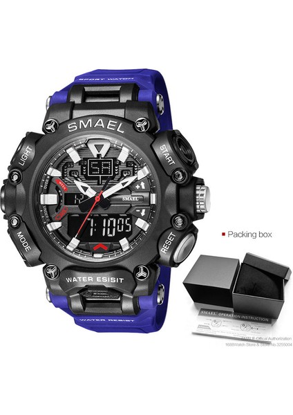Blue-Box Smael Çift Zamanlı LED Dijital Saat Erkekler Için 50 M Su Geçirmez Kronograf Kuvars Saatler Turuncu Askeri Spor Elektronik Kol Saati (Yurt Dışından)