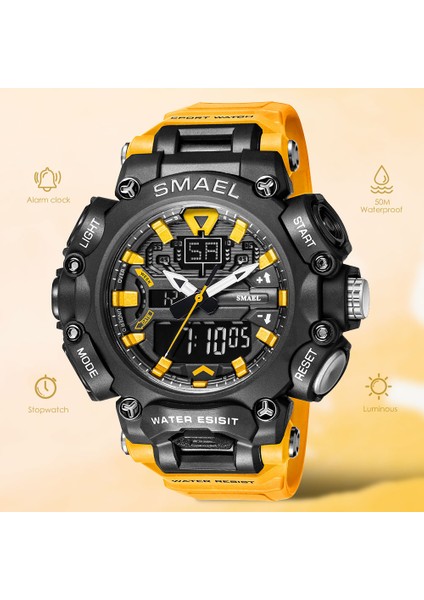 Blue-Box Smael Çift Zamanlı LED Dijital Saat Erkekler Için 50 M Su Geçirmez Kronograf Kuvars Saatler Turuncu Askeri Spor Elektronik Kol Saati (Yurt Dışından)