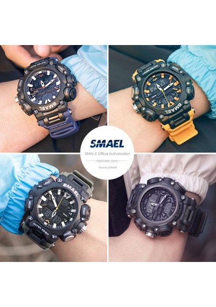 Blue-Box Smael Çift Zamanlı LED Dijital Saat Erkekler Için 50 M Su Geçirmez Kronograf Kuvars Saatler Turuncu Askeri Spor Elektronik Kol Saati (Yurt Dışından)