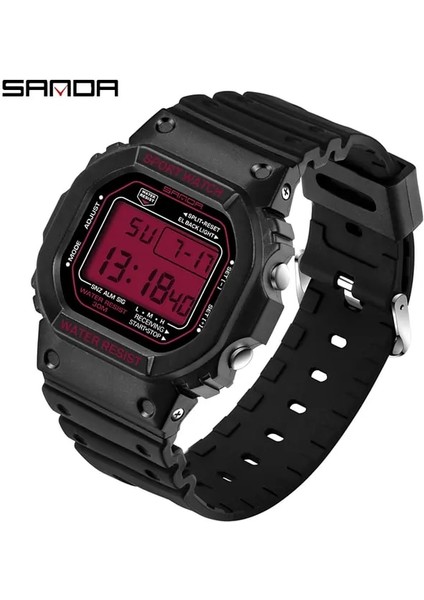 Kadın Kırmızı Sanda Spor Saat Erkekler ve Kadınlar Çift Su Geçirmez Askeri Saat Titreşim Moda Analog Kuvars Elektronik Saat (Yurt Dışından)