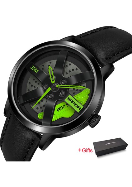 Siyah Yeşil Kutu ile Sanda Moda Jant Izle Hub Özel Tasarım Spor Araba Jant Spor Izle Su Geçirmez Yaratıcı 2023 Erkek Izle Erkek Tekerlek Kol Saati (Yurt Dışından)