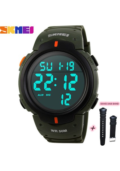 Renk 7 Kayış ile Skmeı Erkekler Spor Saatleri Chronos Geri Sayım Erkek Saati Su Geçirmez LED Dijital Saat Adam Elektronik Saat Relogio Masculino 1068 (Yurt Dışından)