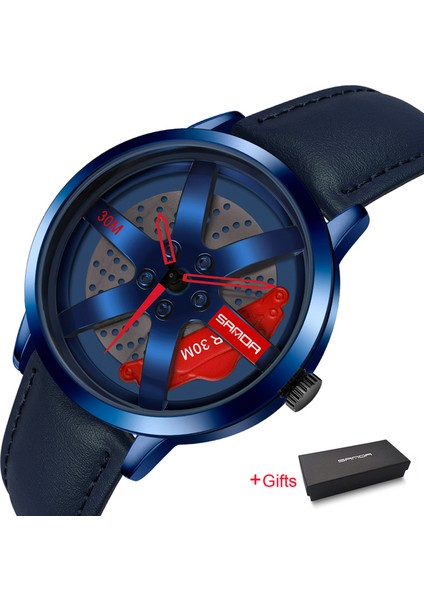 Mavi Kırmızı Kutu ile Sanda Moda Jant Izle Hub Özel Tasarım Spor Araba Jant Spor Izle Su Geçirmez Yaratıcı 2023 Erkek Izle Erkek Tekerlek Kol Saati (Yurt Dışından)