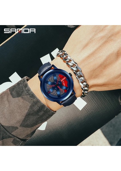 Mavi Kırmızı Kutu ile Sanda Moda Jant Izle Hub Özel Tasarım Spor Araba Jant Spor Izle Su Geçirmez Yaratıcı 2023 Erkek Izle Erkek Tekerlek Kol Saati (Yurt Dışından) indirimleri