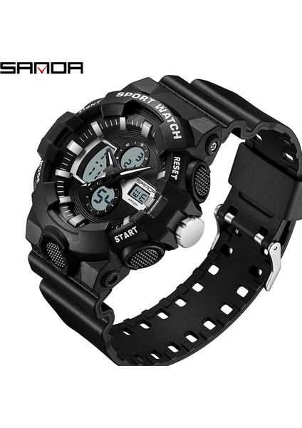 Siyah Beyaz 3131 Sanda Yepyeni Moda Erkekler Spor Saatler Analog Kuvars LED Dijital Kol Saatleri Askeri Su Geçirmez Saat Relogio Masculino (Yurt Dışından)