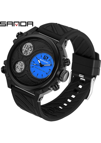 Mavi Sanda Yeni Erkek Saat Çift Ekran Quartz Saat LED Spor Dijital Saatler 50 M Su Geçirmez Electronicwristwatch Çalar Saat Relogio (Yurt Dışından)