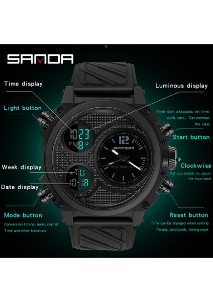 Mavi Sanda Yeni Erkek Saat Çift Ekran Quartz Saat LED Spor Dijital Saatler 50 M Su Geçirmez Electronicwristwatch Çalar Saat Relogio (Yurt Dışından) fiyatları