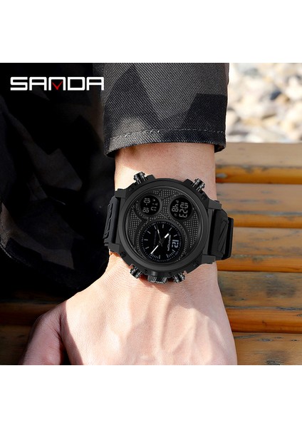 Mavi Sanda Yeni Erkek Saat Çift Ekran Quartz Saat LED Spor Dijital Saatler 50 M Su Geçirmez Electronicwristwatch Çalar Saat Relogio (Yurt Dışından) modelleri