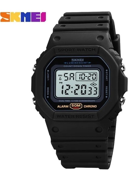 Siyah Beyaz Spor Izle Erkekler Açık LED Dijital Saatler 5bar Su Geçirmez Çalar Saat Erkek Askeri Erkekler Dijital Kol Saati Skmeı Montre Homme (Yurt Dışından)