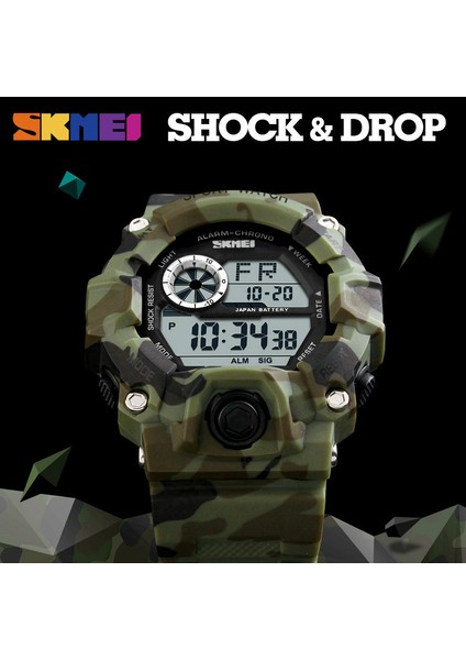 Yeşil Kamuflaj Skmeı Açık Spor Izle Erkekler Çalar Saat 5bar Su Geçirmez Askeri Saatler LED Ekran Şok Dijital Saat Reloj Hombre 2019 (Yurt Dışından)