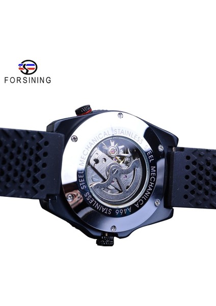 GMT963-1 Forsining 2016 Döner Çerçeve Spor Tasarım Silikon Bant Erkek Saatler Top Marka Lüks Otomatik Siyah Moda Gündelik Saat Saat (Yurt Dışından)