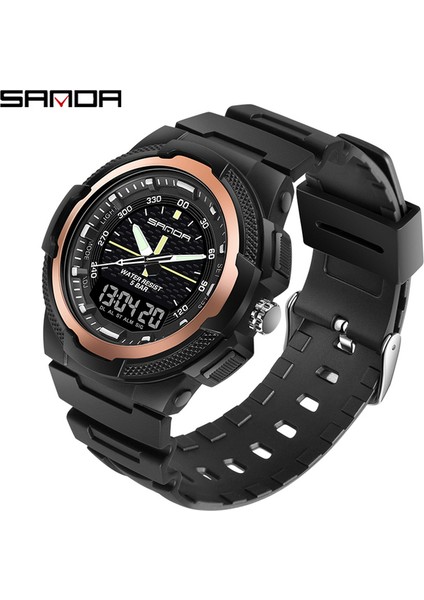 Siyah Gül Altın Sanda Yeni Elektronik Saat Çift Ekranlı Erkek Saati Açık Hava Spor Aydınlık Su Geçirmez Çok Fonksiyonlu Izle Lüks Saat (Yurt Dışından)