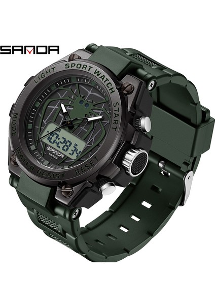 Erkekler Için Askeri Yeşil Kuvars Izle Sanda Izle Su Geçirmez Kronometre LED Saatler Erkek Saat Örümcek Spor Saatler Erkekler Relogio Masculino Dijital (Yurt Dışından)