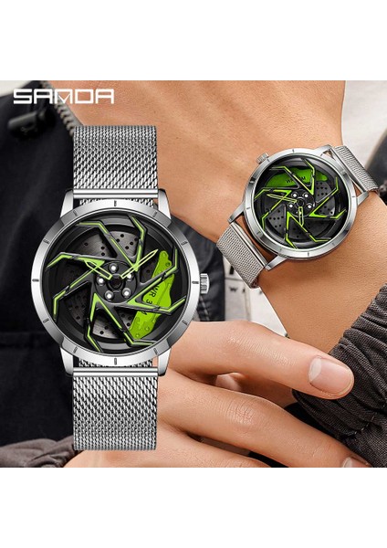 Örgü Gümüş Kırmızı Kutu Moda Sıcak Satış Araba Jant Erkek Saatler Paslanmaz Çelik Su Geçirmez Spor Izle 360 Derece Dönen Jant Dial Kuvars Kol Saati (Yurt Dışından) fiyatları