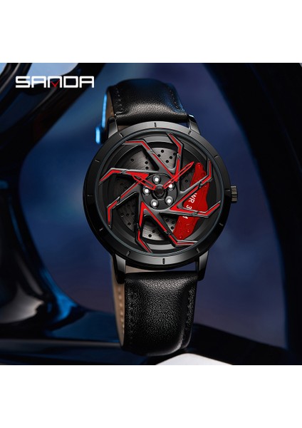 Örgü Gümüş Kırmızı Kutu Moda Sıcak Satış Araba Jant Erkek Saatler Paslanmaz Çelik Su Geçirmez Spor Izle 360 Derece Dönen Jant Dial Kuvars Kol Saati (Yurt Dışından) modelleri