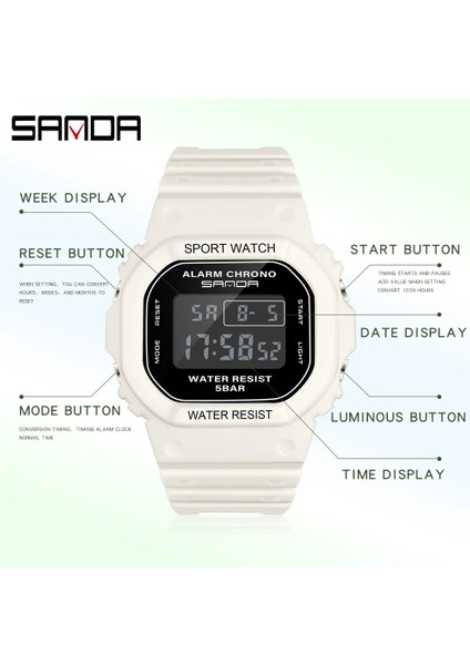 Beyaz Gül Altın Sanda Marka Dijital Saat Lüks G Tarzı Elektronik Saatler Moda Izle Kadın Erkek Kronometre Geri Sayım Kol Saati 293 (Yurt Dışından) fiyatları